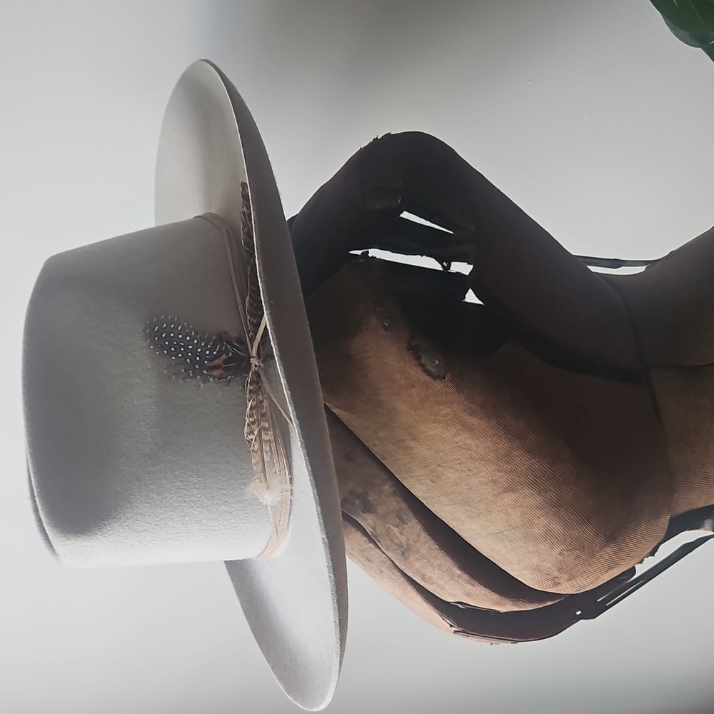 Elegant Sage/Cream Cowboy Fedora with Feather Accent